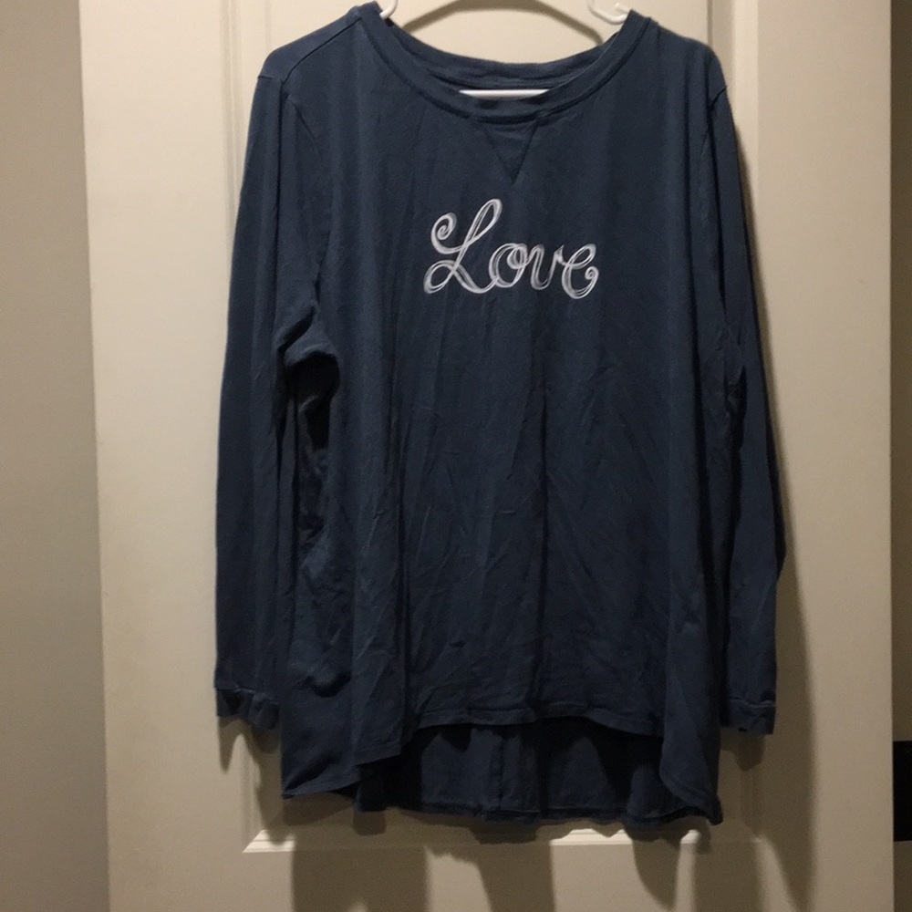 ANYBODY Graphic hi/lo stretchy “LOVE”t-shirt long sleeves women’s size XL blue - Picture 9 of 10